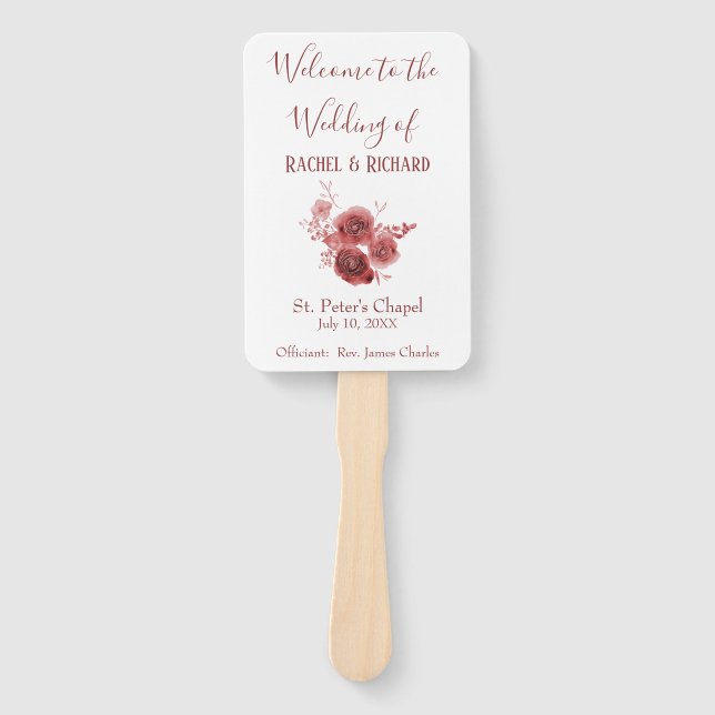 Éventail Beau programme de mariage de fleurs d'aquarelle (Devant)