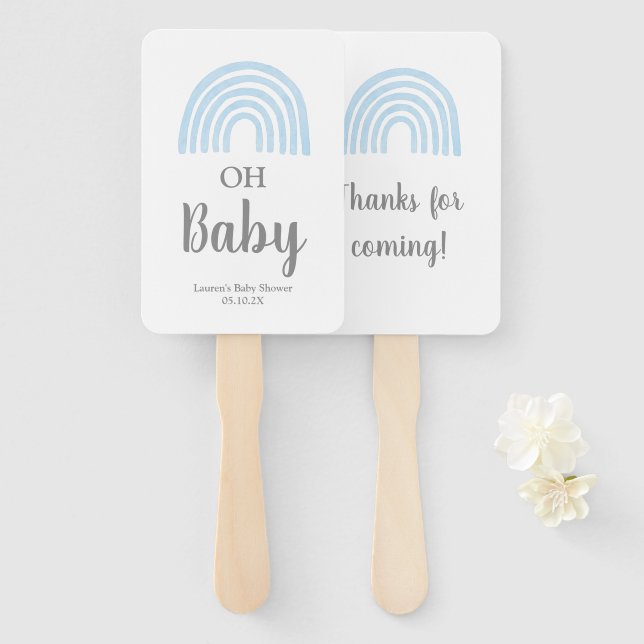 Éventail Bébé bleu arc-en-ciel baby shower ventilateur à ma (Devant et derrière)