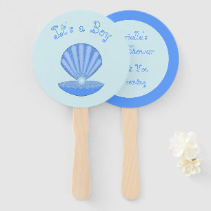 Éventail Bébé bleu Coquille d'huîtres et Baby shower Pearl