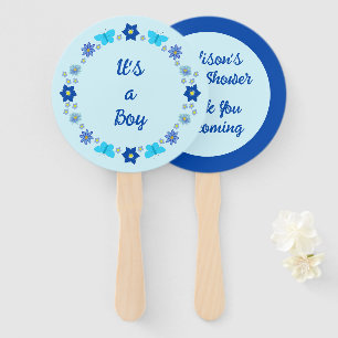 Éventail Bébé bleu Papillons et Baby shower de fleurs