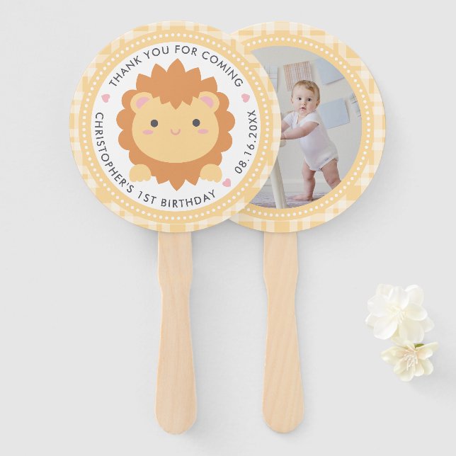 Éventail Bébé mignon Lion Cub Wild One Garçon Premier anniv (Devant et derrière)