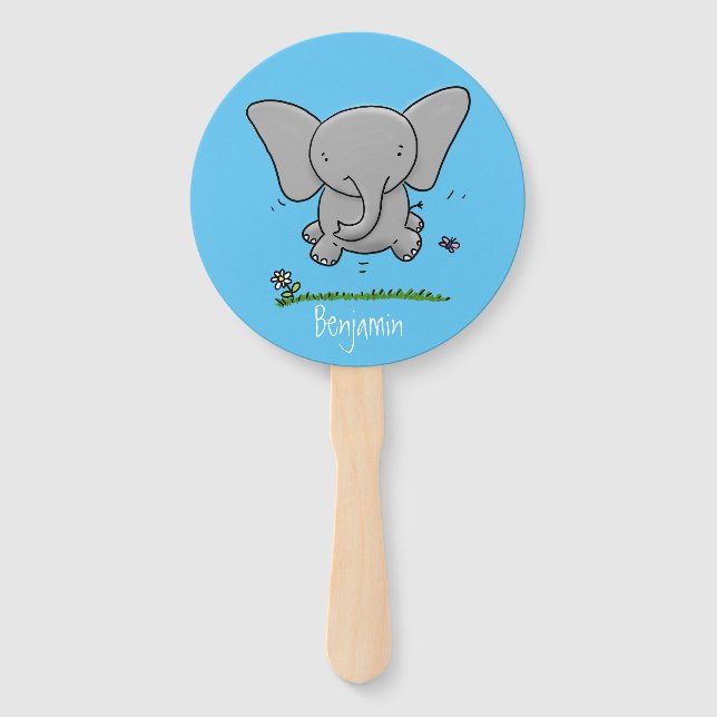 Éventail Belle adorable dessin d'éléphant bébé (Devant)