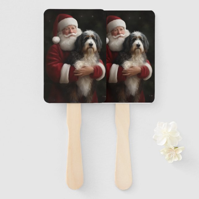 Éventail Bernedoodle avec Noël Festif du Père Noël (Devant et derrière)