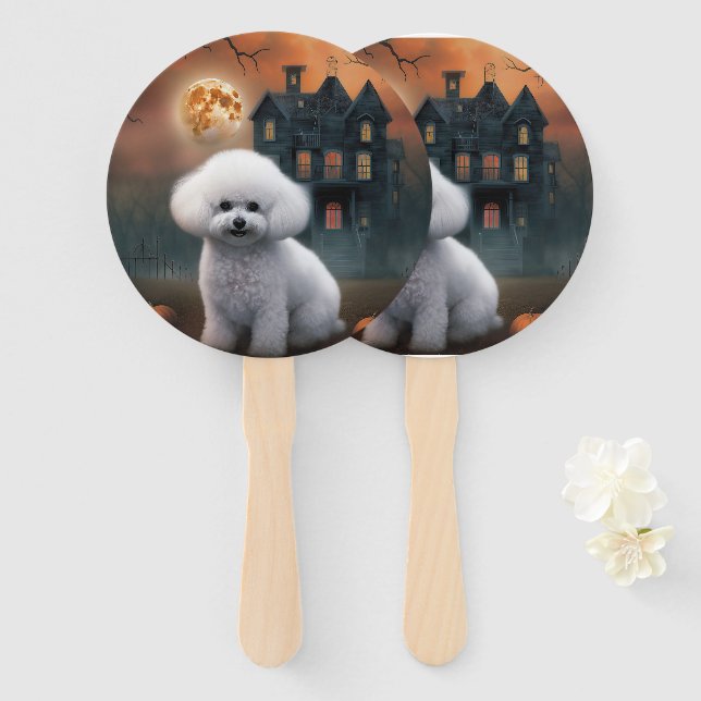 Éventail Bichon Frise Halloween effroi (Devant et derrière)