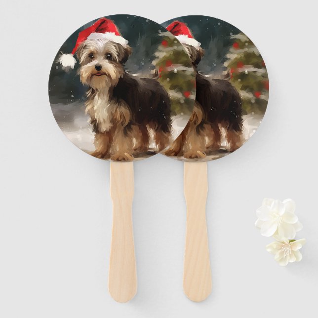 Éventail Biewer Terrier Chien dans Noël de neige (Devant et derrière)
