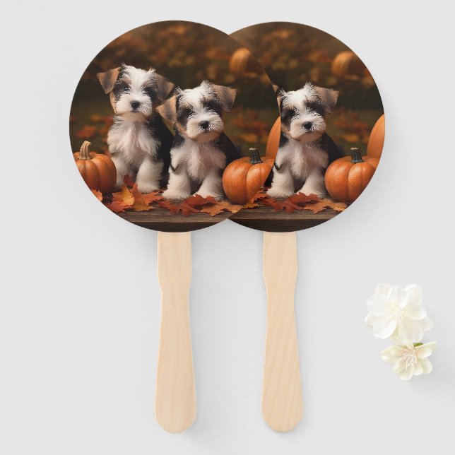 Éventail Biewer Terrier Chiot Automne Citrouille délice (Devant et derrière)