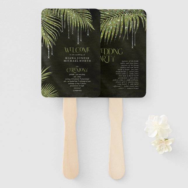 Éventail Bijoux Palm Leaf programme de cérémonie Green ID83 (Devant et derrière)