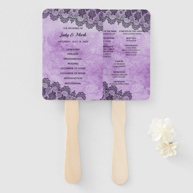 Éventail Black Lace Purple Programme de mariage gothique (Devant et derrière)