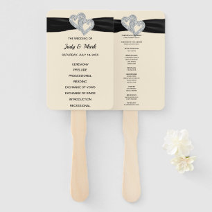 Éventail Black Ribbon Diamond Hearts Programme de mariage F