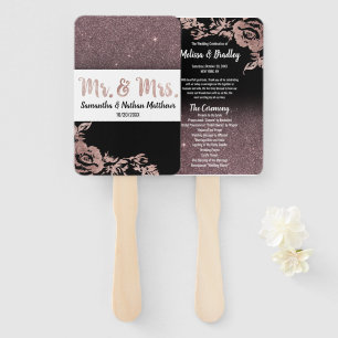 Éventail Black Rose Gold Parties scintillant Floral Wedding