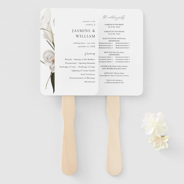 Éventail Black & White Floral Wedding Programme 2 (Devant et derrière)