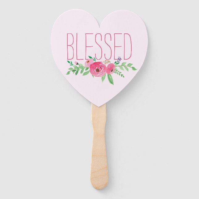 Éventail Blessed Pink Watercolor Floral (Devant)