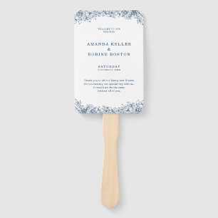 Éventail Bleu Blanc Fleur Élégant Mariage