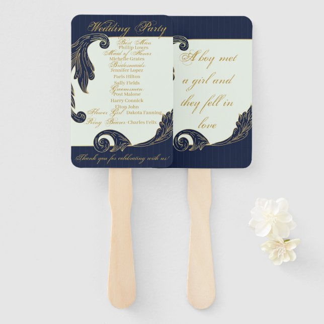 Éventail Bleu et or (Devant et derrière)