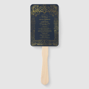 Éventail Blue Gold Deco Chic Glam Programme de mariage Vent