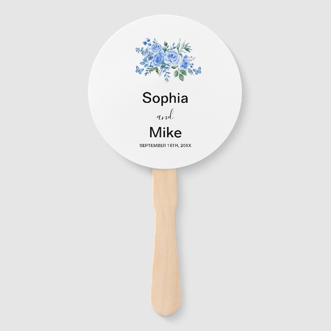 Éventail Blue Watercolour Floral and Butterflies Wedding  (Devant)