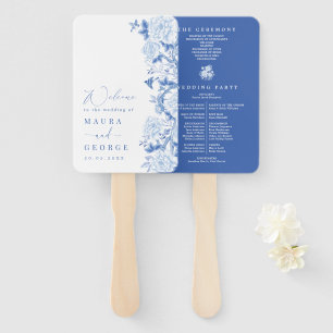 Éventail Blue White Chinoiserie Birds Peony Wedding Program