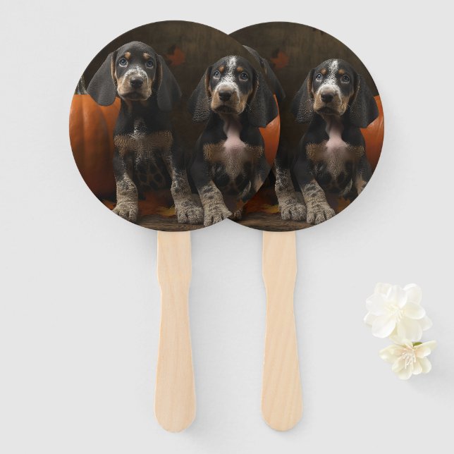 Éventail Bluetick Coonhound Chiot Automne Citrouille de pla (Devant et derrière)