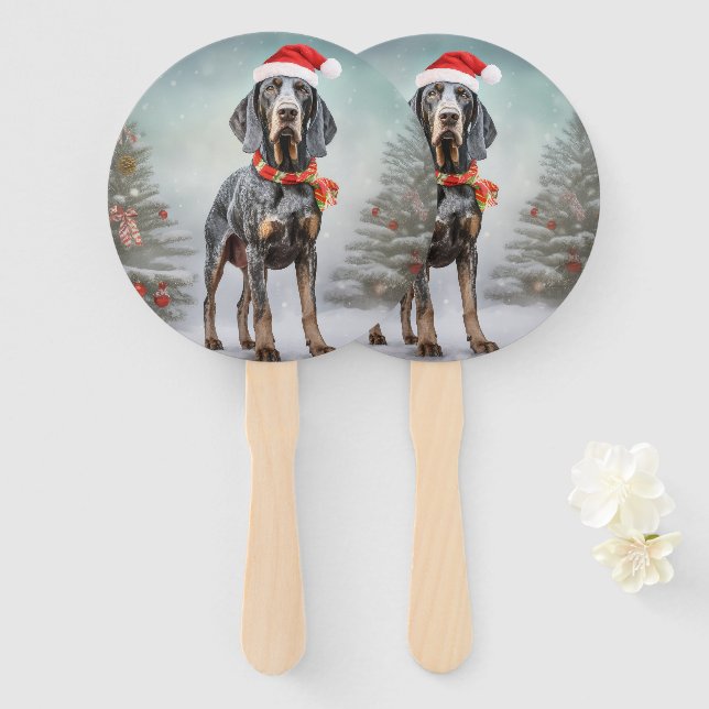 Éventail Bluetick Coonhound Dog en Noël de neige (Devant et derrière)