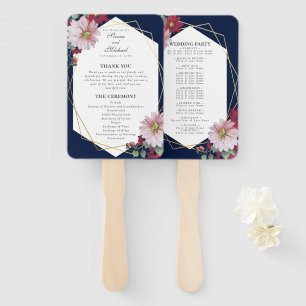 Éventail Blush Burgundy Floral Navy Programme de mariage d'