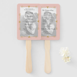 Éventail Blush Modern Photo Gold Hearts Programme de mariag