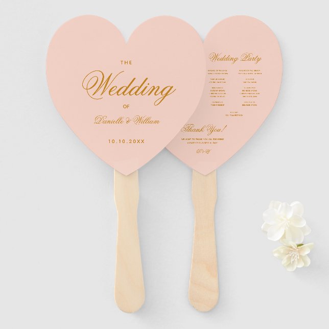 Éventail Blush Pink Gold Calligraphy Programme de mariage c (Devant et derrière)
