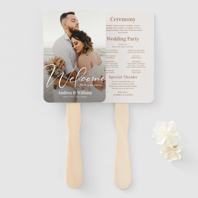 Éventail Boho Beach Photo Wedding Programme (Devant et derrière)