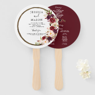Éventail Boho Burgundy Marsala Mariage programme de fans