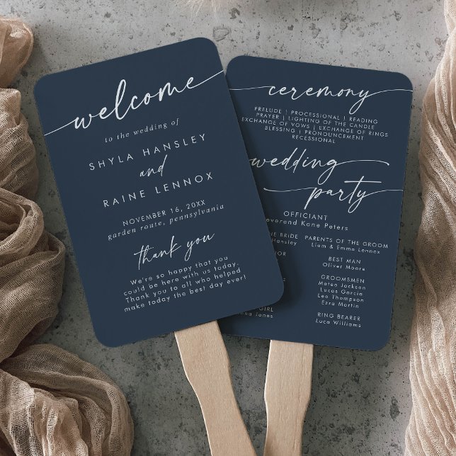 Éventail Boho Chic Dark Navy Programme de mariage bleu (Créateur téléchargé)