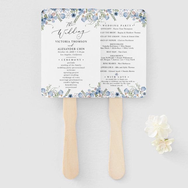 Éventail Boho Chic Green Programme de mariage Ventilateur à (Devant et derrière)