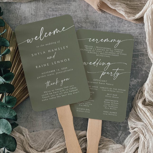 Éventail Boho Chic Olive Green Wedding Programme (Créateur téléchargé)