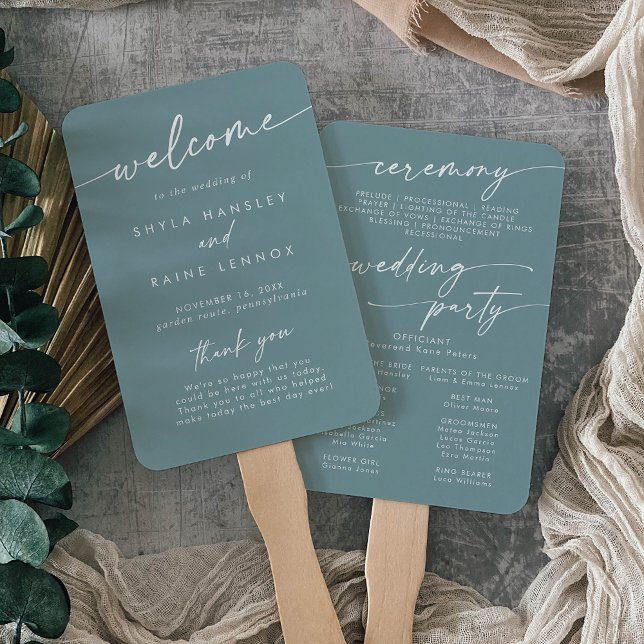 Éventail Boho Chic Seafoam Programme de mariage Turquoise (Créateur téléchargé)