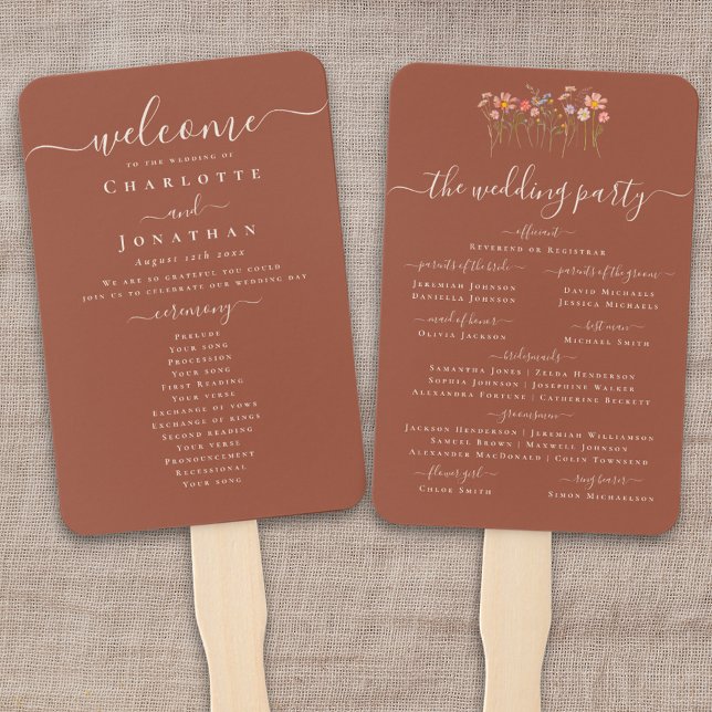 Éventail Boho Fall Wildflower Terracotta Wedding Ceremony (Boho fall Wildflower meadow garden floral terracotta rust Wedding ceremony program fan)