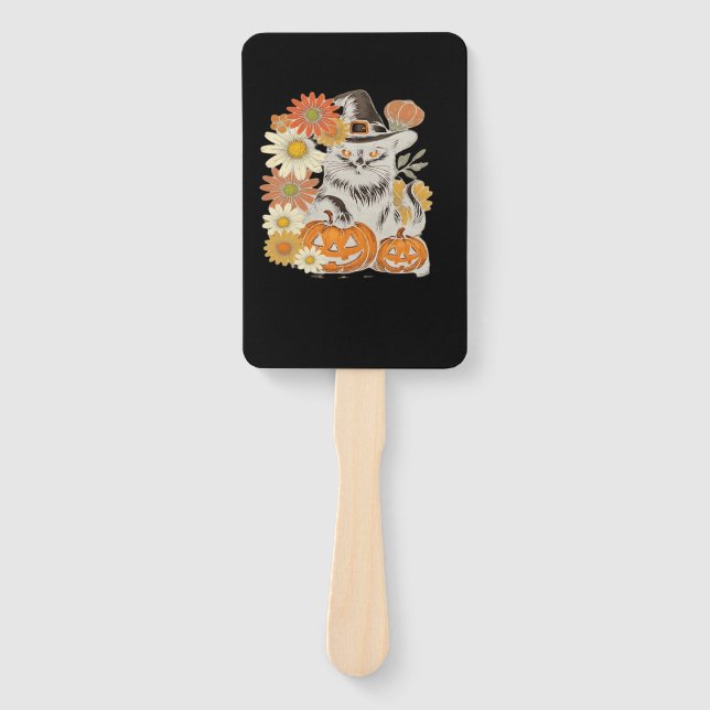 Éventail Boho Floral Fall Black Cat Halloween Essential T-S (Devant)