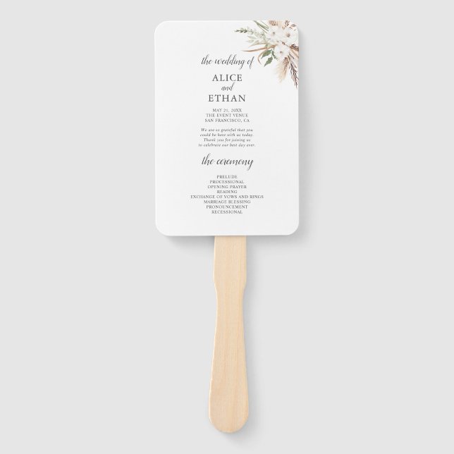 Éventail Boho Green Pampa Grass Wedding Programme (Devant)