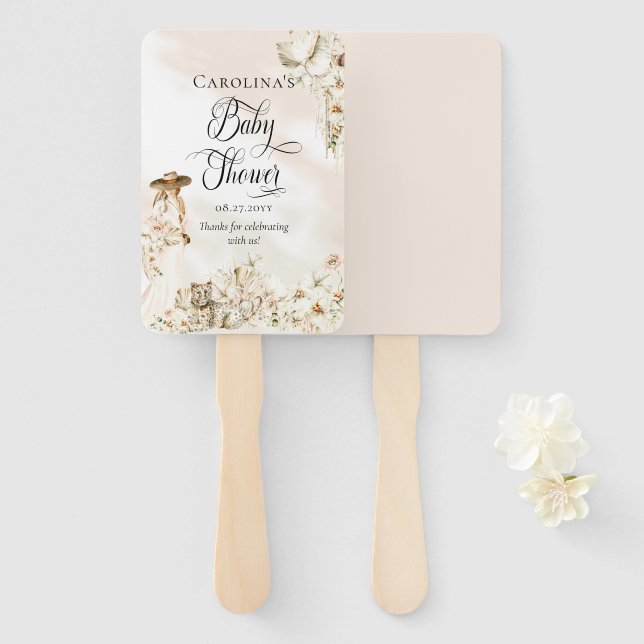 Éventail Boho Leopard | Femme Baby shower floral tropical (Devant et derrière)