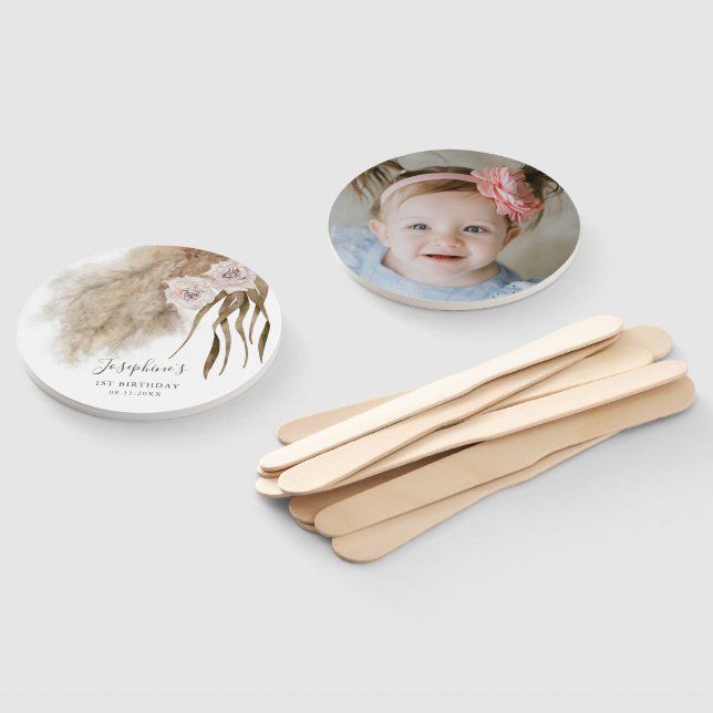 Éventail Boho Pampas Rose Grass Anniversaire Photo (Non-assemblé)