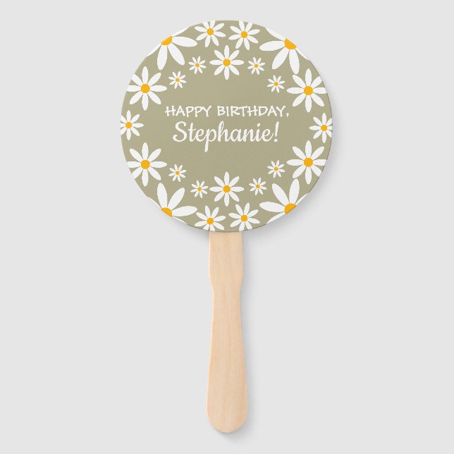 Éventail Boho Sage Green Retro Daisies Anniversaire (Dos)
