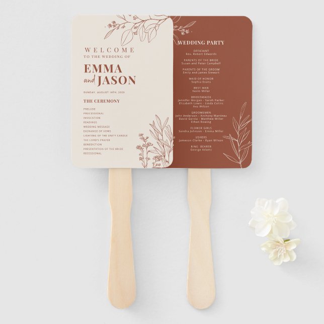 Éventail Boho Wedding Programme ventilateur, Cérémonie prog (Devant et derrière)