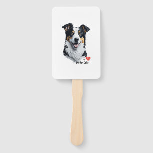 Éventail Bordure Collie face (avec le texte I Love)