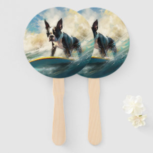 Éventail Boston Terrier Beach Surfing Peinture