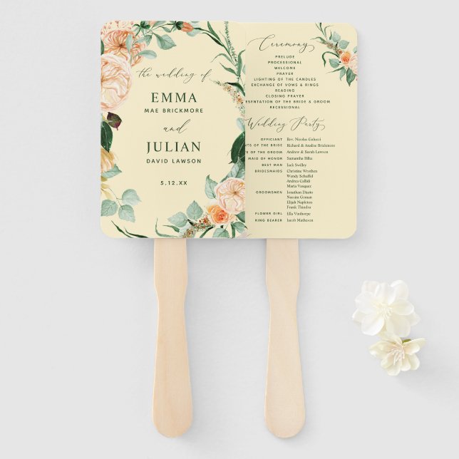 Éventail Botanique Boho Green Programme de mariage jaune (Devant et derrière)