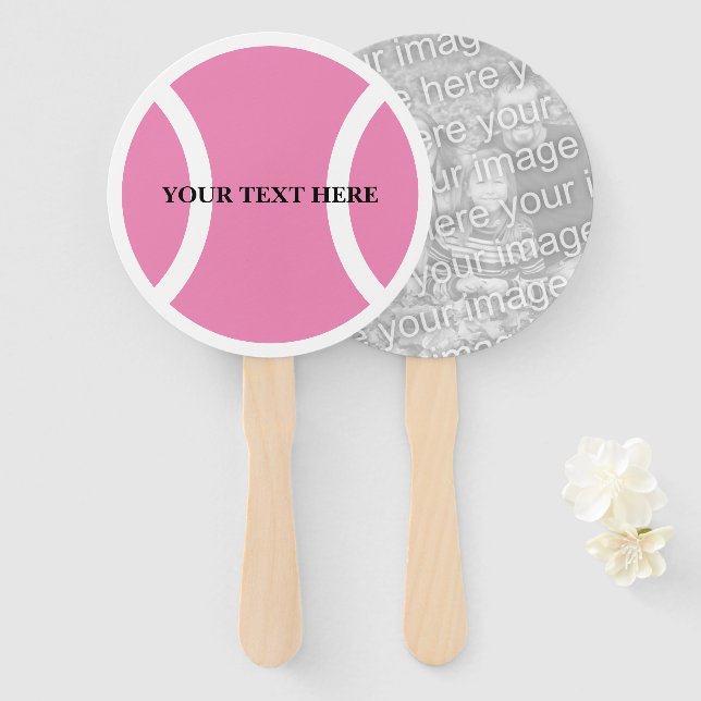 Éventail Boule de tennis rose Ventilateur main avec photo p (Devant et derrière)