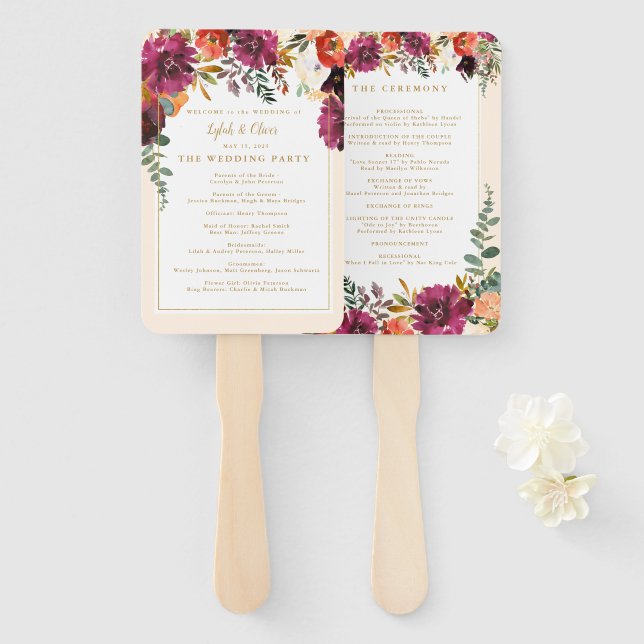 Éventail Bouquet d'automne sauvage | Main F Mariage personn (Devant et derrière)