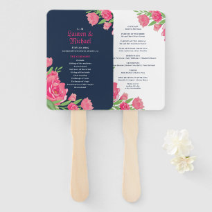 Éventail Bouquet de fleurs bleu bleu rose marine Mariage