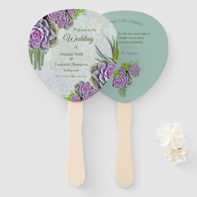 Éventail Bouquets succulents pour un mariage de jardin (Devant et derrière)
