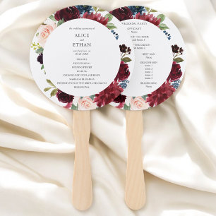 Éventail Bourgogne Et Marine Blue Floral Wedding Programme