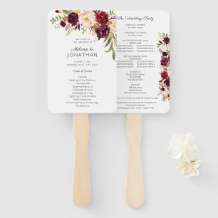 Éventail Bourgogne Marsala Floral Wedding Programme Blanc V