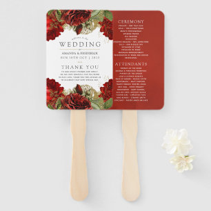 Éventail Bourgogne Red et Gold Vintage Wedding Program