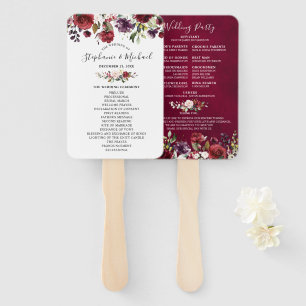Éventail Bourgogne Red Navy Floral Rustic Wedding programme